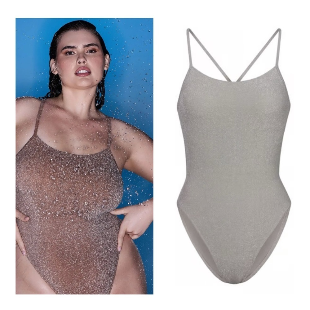 SKIMS | NWT Glitter Swim One Piece In Nickel / Silver | 4X